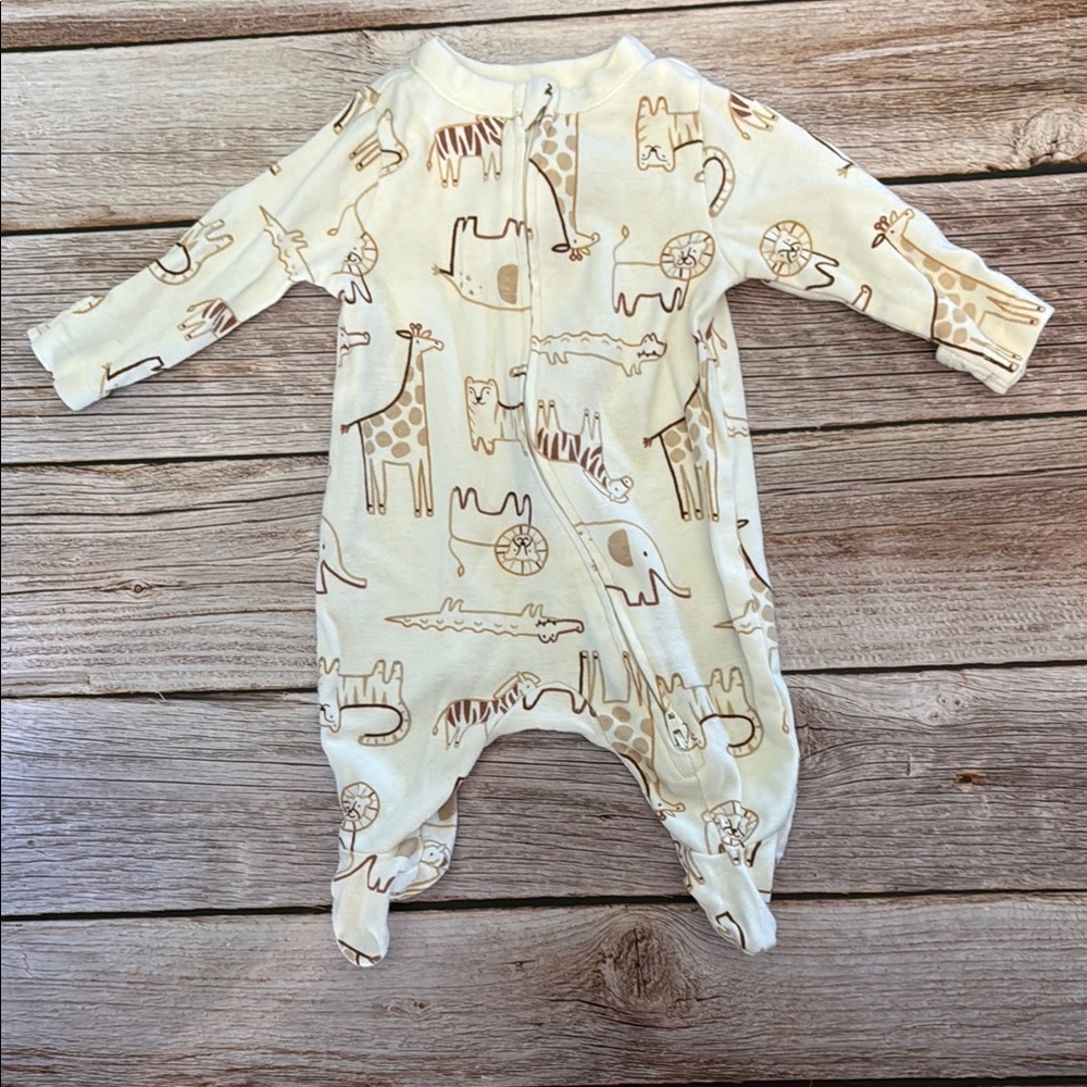 Old Navy Cream and Brown Animal Print One Piece Footies